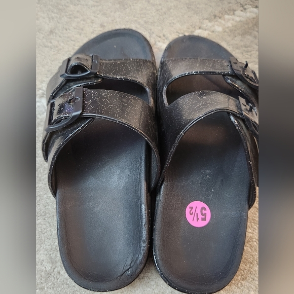 Black Glitter Slide Sandals Womens 5.5 Soft Sole - Picture 2 of 7